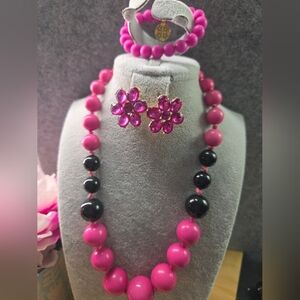 Pink and Black Beaded Necklace Set